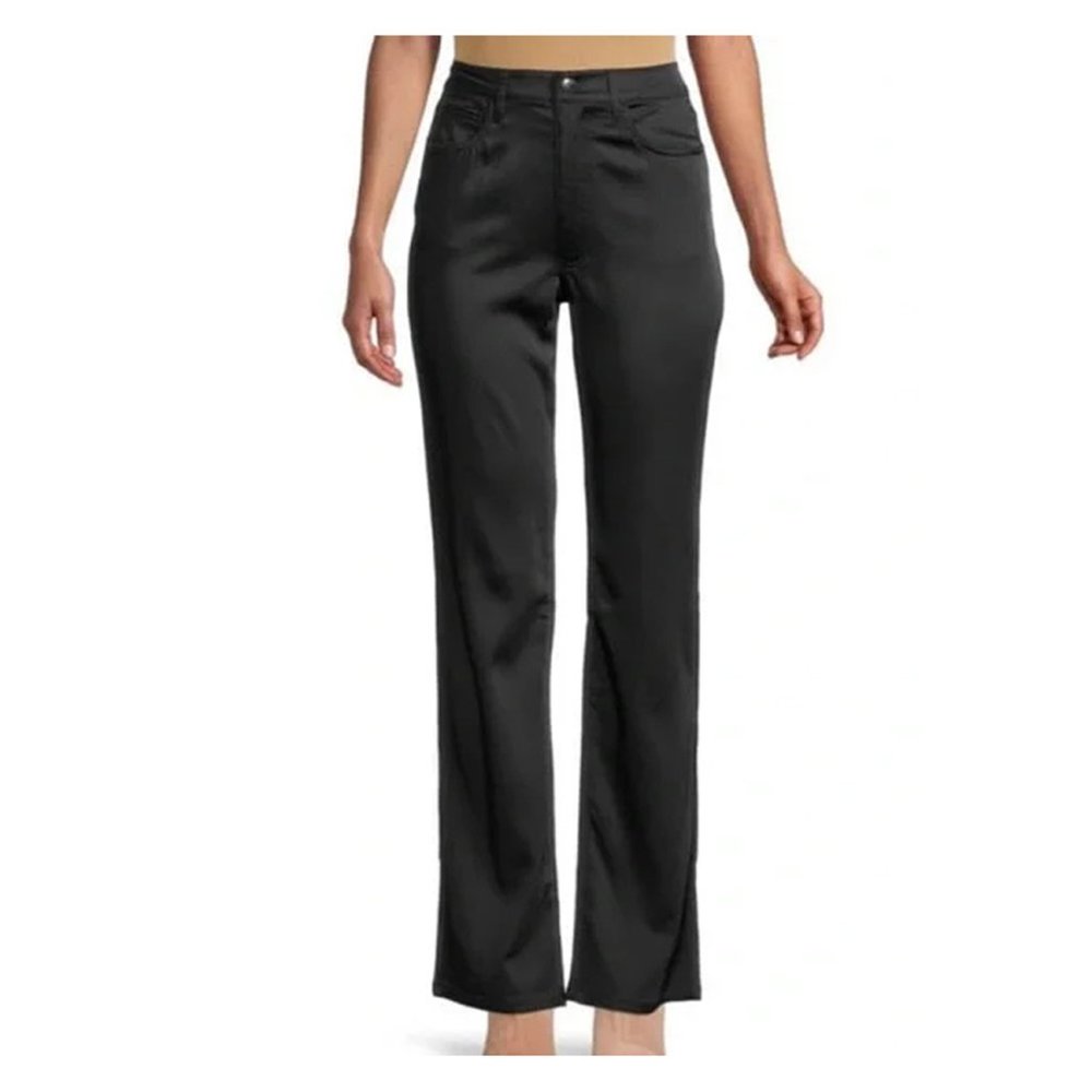 Danielle Bernstein Black Ankle Flare Pants NWT Satin Stretch